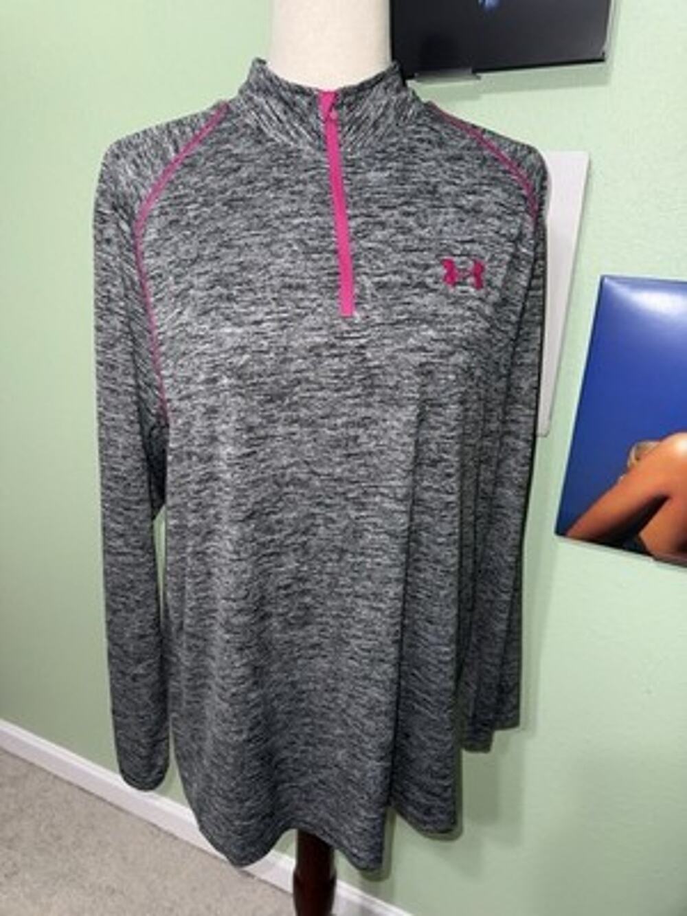 Under Armour Womens XL 1/4 Zip Pullover Gray Pink Space Dye Heathered Sweatshirt